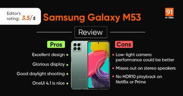 Samsung Galaxy M53 test par 91mobiles.com