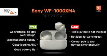 Sony WF-1000XM4 test par 91mobiles.com