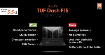 Asus TUF Dash F15 testé par 91mobiles.com Asus TUF Dash F15 testé par 91mobiles.com