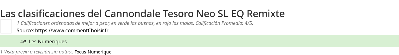 Ratings Cannondale Tesoro Neo SL EQ Remixte