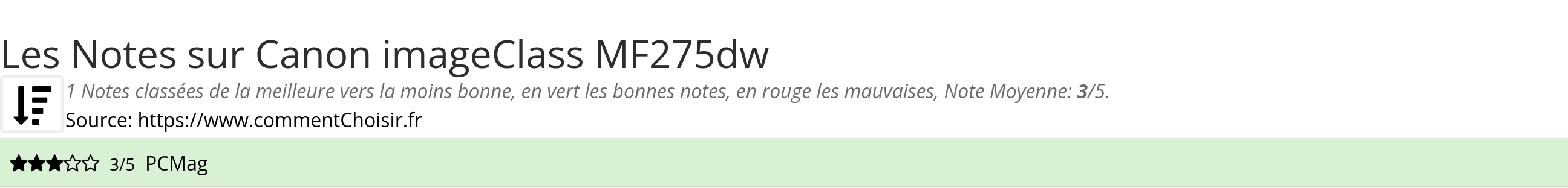 Ratings Canon imageClass MF275dw