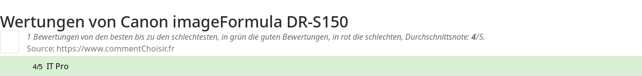 Ratings Canon imageFormula DR-S150