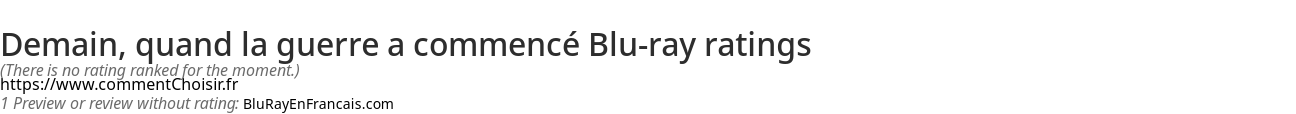 Ratings Demain, quand la guerre a commenc Blu-ray