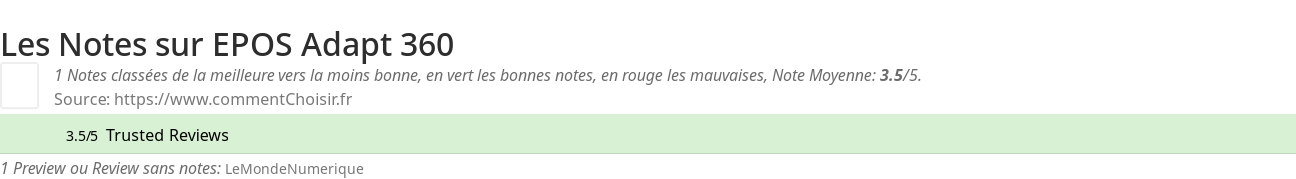 Ratings EPOS Adapt 360