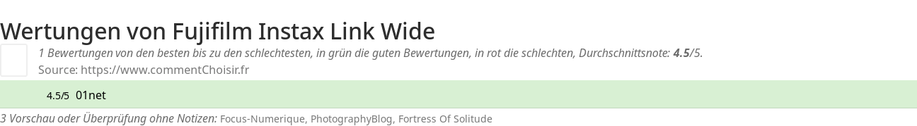 Ratings Fujifilm Instax Link Wide