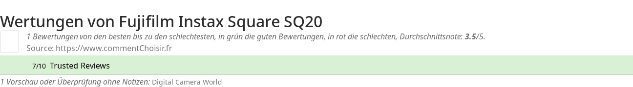 Ratings Fujifilm Instax Square SQ20
