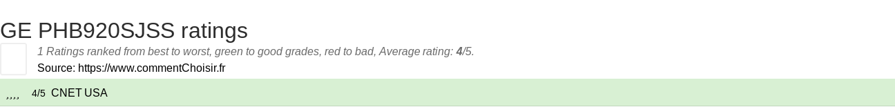 Ratings GE PHB920SJSS