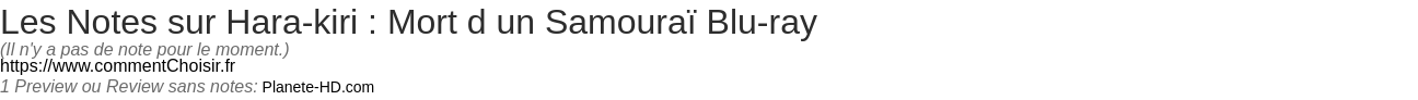 Ratings Hara-kiri : Mort d un Samouraï Blu-ray