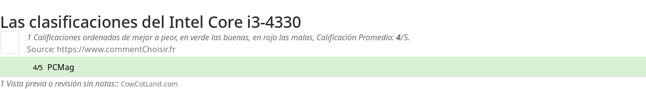 Ratings Intel Core i3-4330