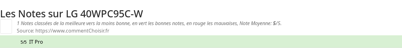 Ratings LG 40WPC95C-W