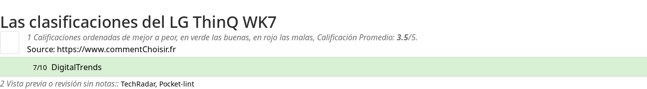 Ratings LG ThinQ WK7