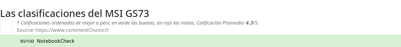 Ratings MSI GS73