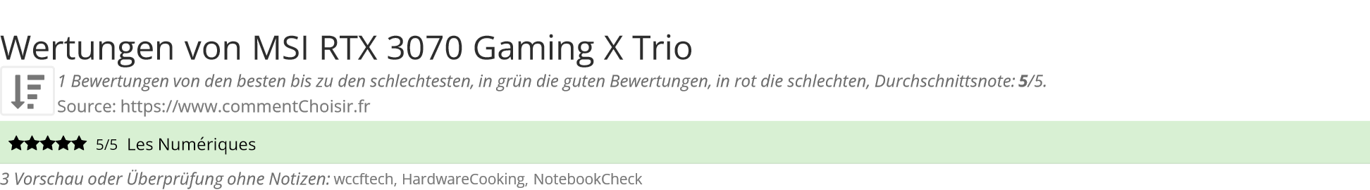 Ratings MSI RTX 3070 Gaming X Trio