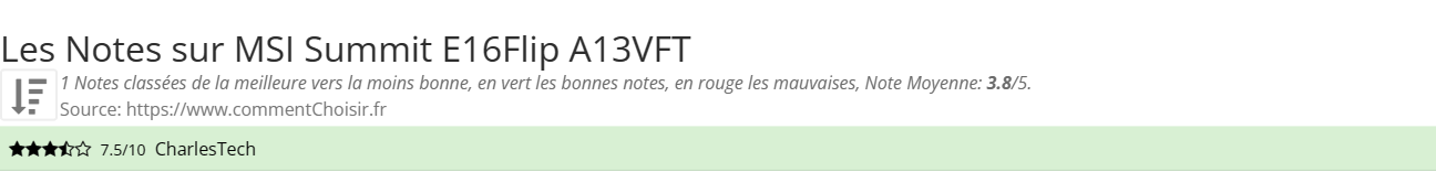 Ratings MSI Summit E16Flip A13VFT