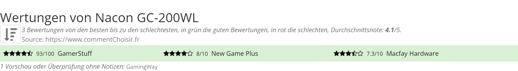 Ratings Nacon GC-200WL