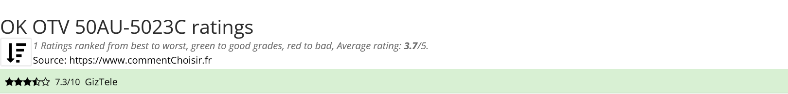 Ratings OK OTV 50AU-5023C
