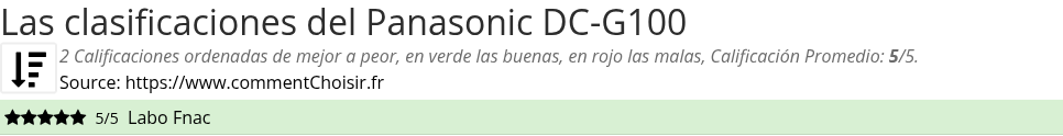 Ratings Panasonic DC-G100