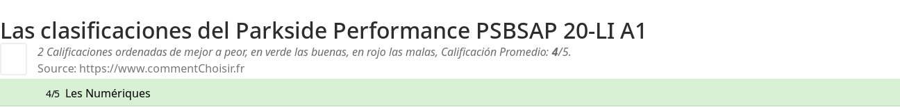 Ratings Parkside Performance PSBSAP 20-LI A1