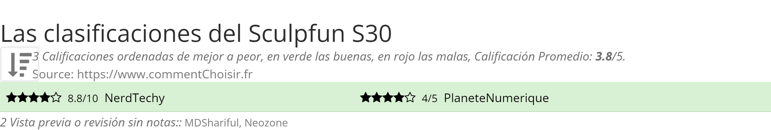 Ratings Sculpfun S30