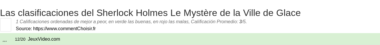 Ratings Sherlock Holmes Le Mystre de la Ville de Glace