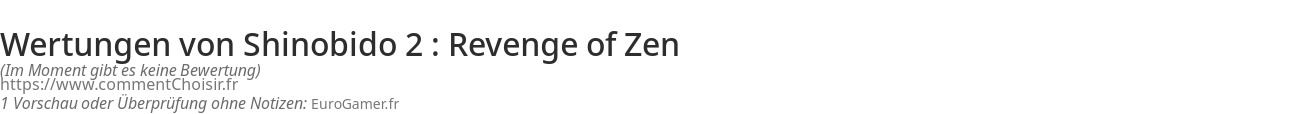 Ratings Shinobido 2 : Revenge of Zen