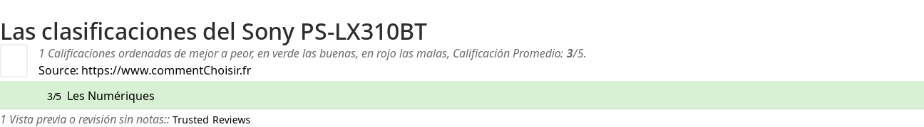 Ratings Sony PS-LX310BT