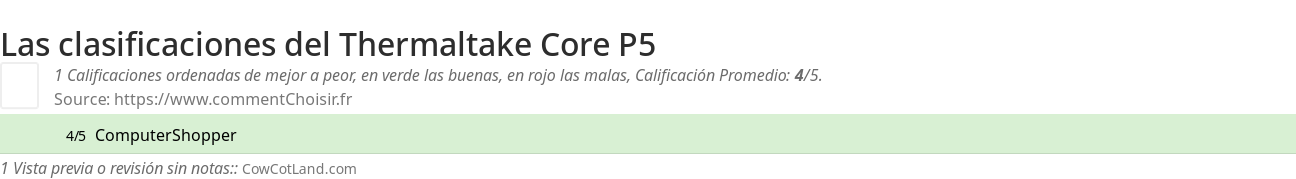 Ratings Thermaltake Core P5
